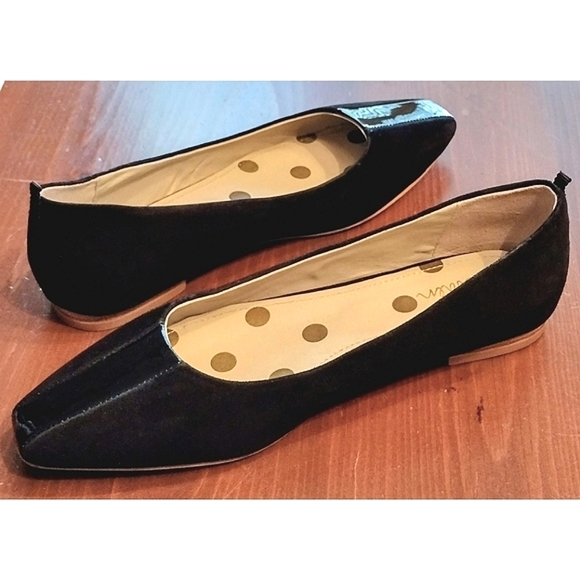 Boden Suede Patent Leather Square Toe Flats, Size EU 37 / US 6.5, Black w/ Cream - Picture 6 of 10